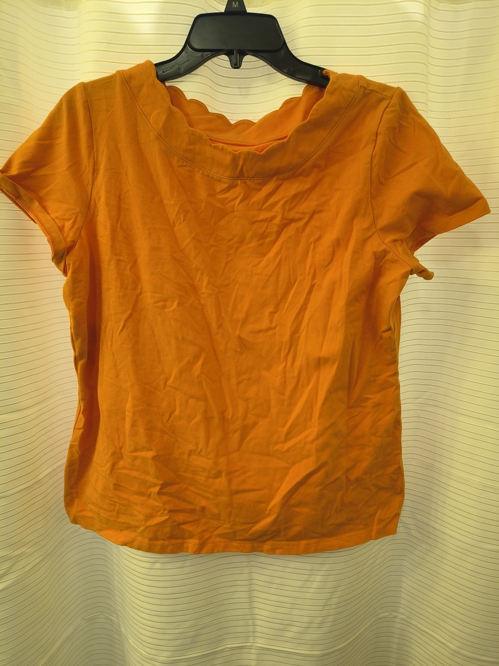 Anne Klein Orange Short Sleeve Scallop Neck Tee